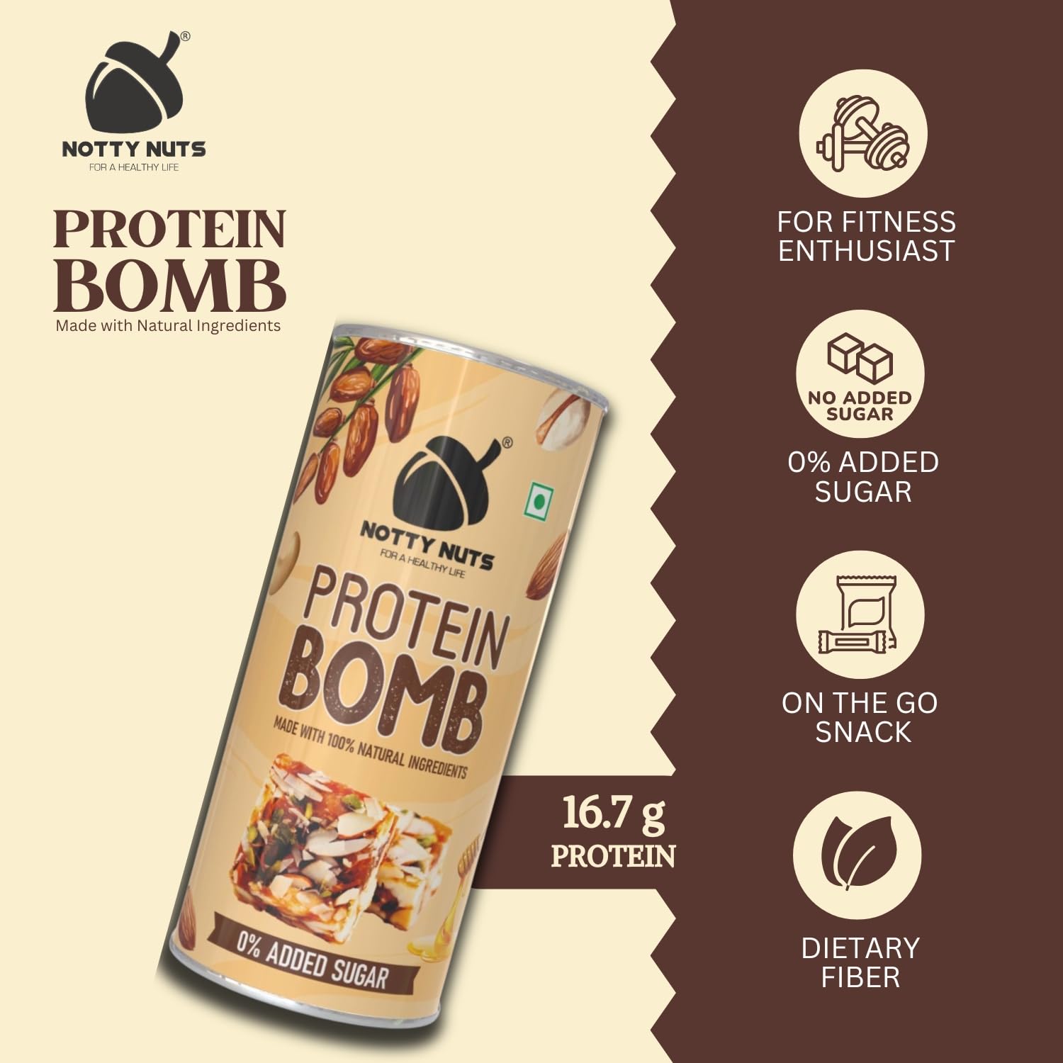 NOTTY NUTS Nutritious Snack Protein Bombs | Healthy Protein Bars Enriched With Natural Fibers, No Added Sugar | High Protein & Instant Energy - Bar Replacement; Pack Of 1,(200 gm)