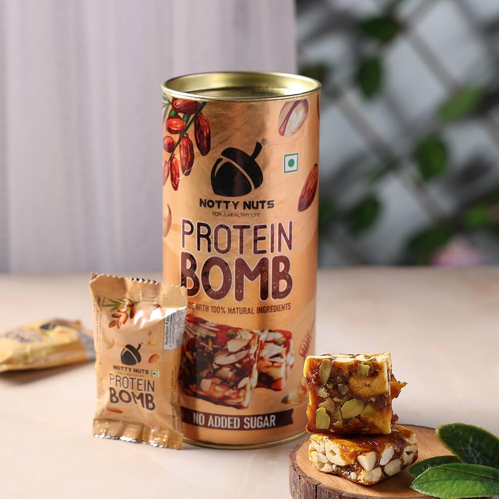 NOTTY NUTS Nutritious Snack Protein Bombs | Healthy Protein Bars Enriched With Natural Fibers, No Added Sugar | High Protein & Instant Energy - Bar Replacement; Pack Of 1,(200 gm)